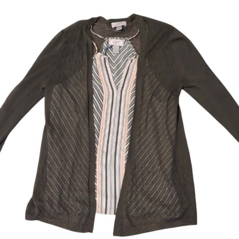 LOFT Cardigan + Striped Sleeveless Top (Bundle) – XS/S